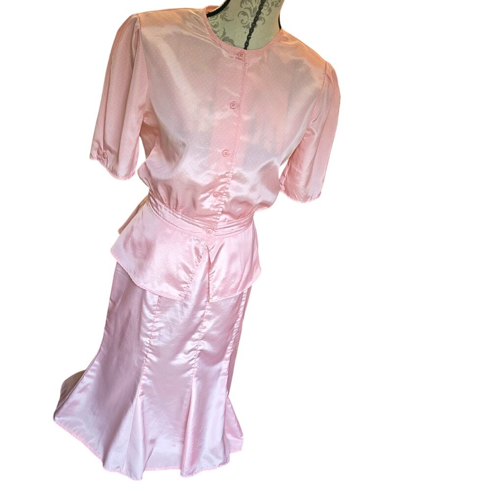 Vintage 80s Coquette That's Me! Pink Polka Dot Skirt Blouse Set Size 11/12
